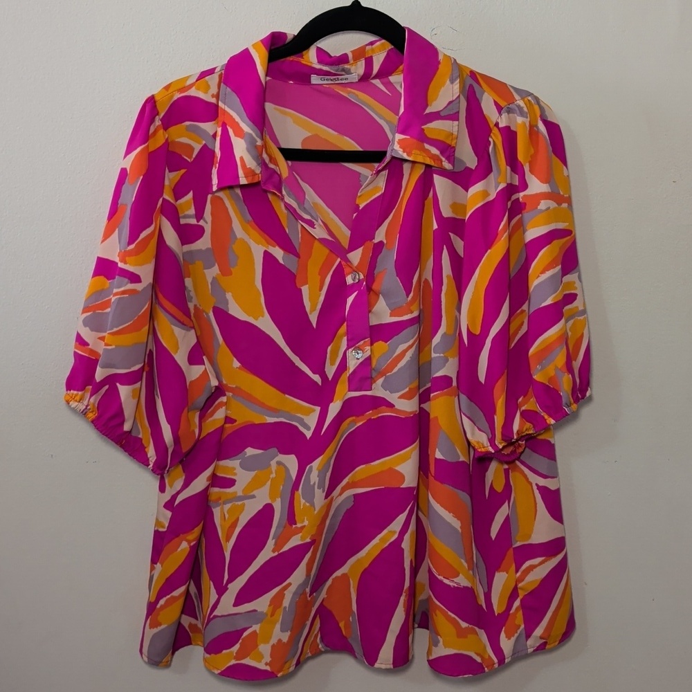 Geegee Shorts Set Pink Orange Tropical Summer Lightweight Women's Size 1XL - Picture 2 of 8